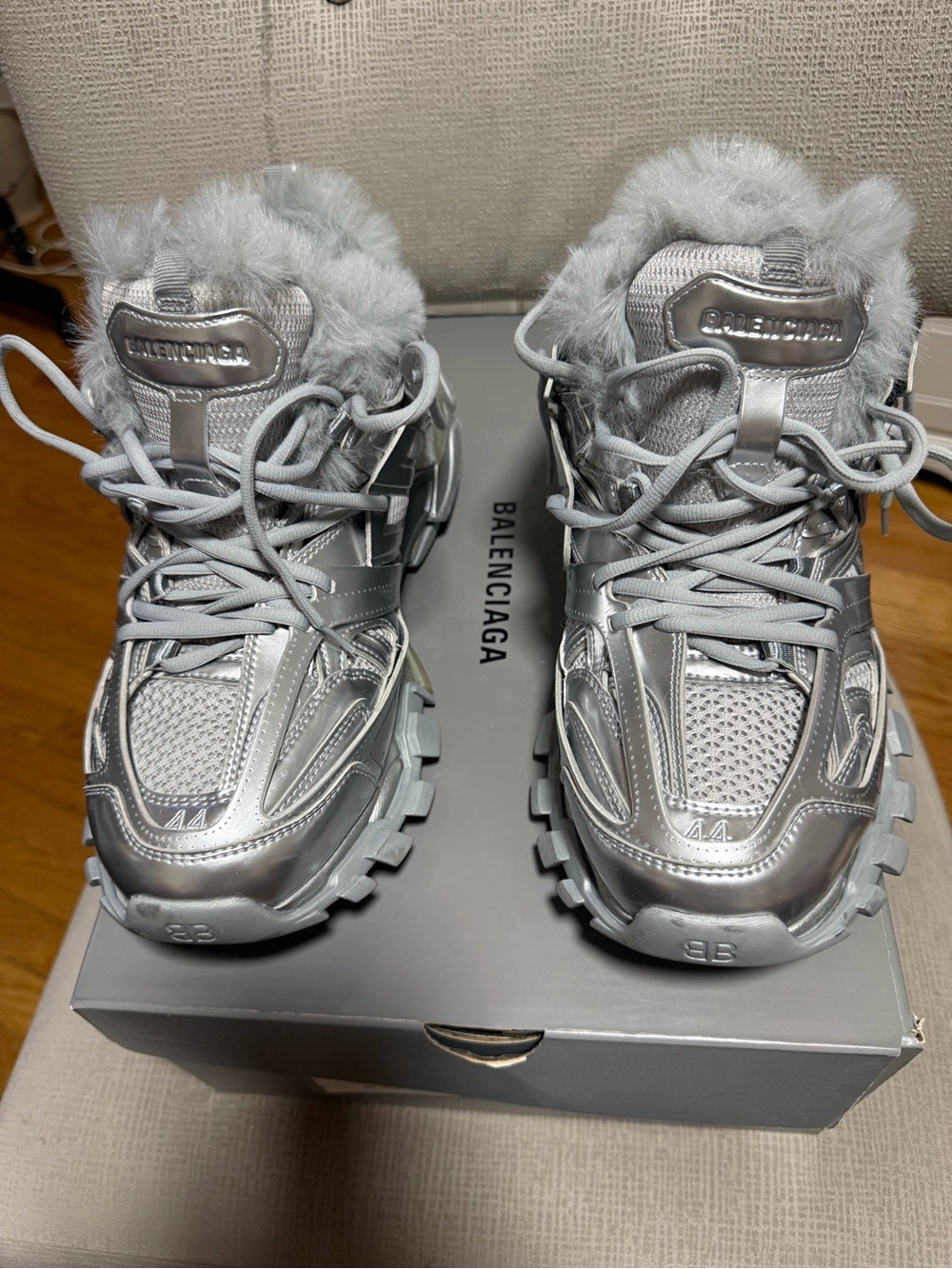 Balenciaga Light Grey Faux Fur Lined Sneakers